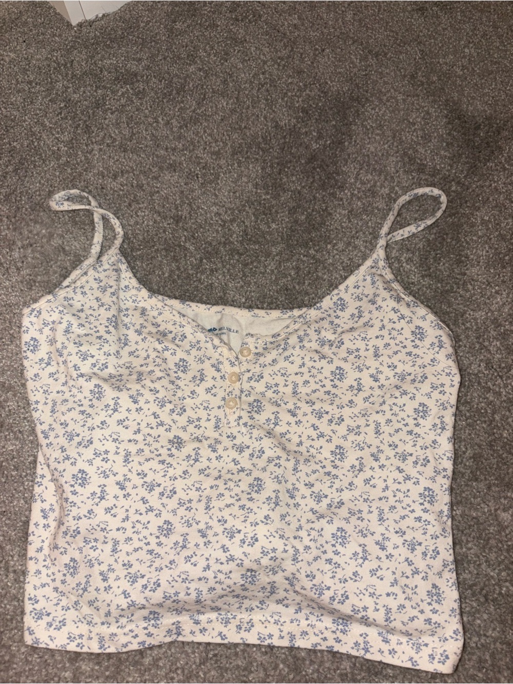 Brandy Melville White Cream Floral Button-Front Spaghetti Crop Top